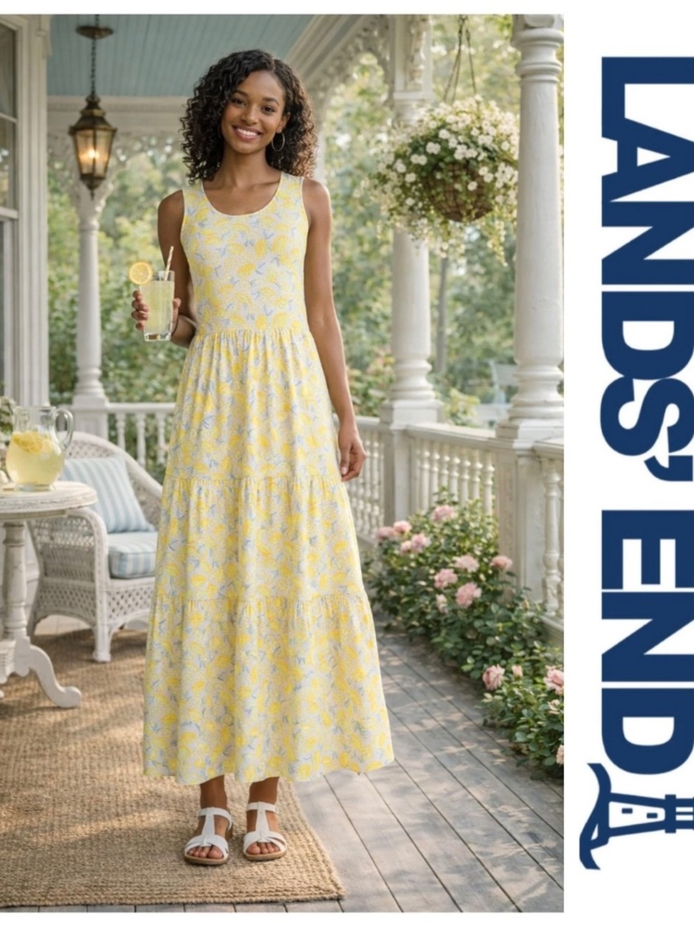 Land’s End Yellow Lemon Tiered Maxi Dress Fall Feminine